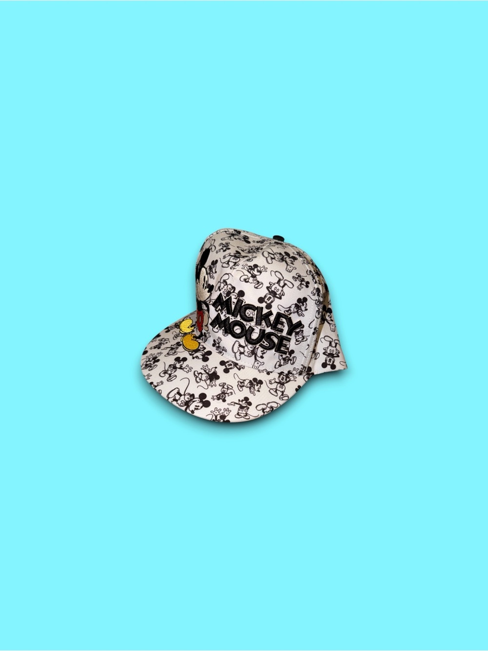 Disney Parks Mickey Mouse All Over Snapback Hat Cap White Black Embroidered